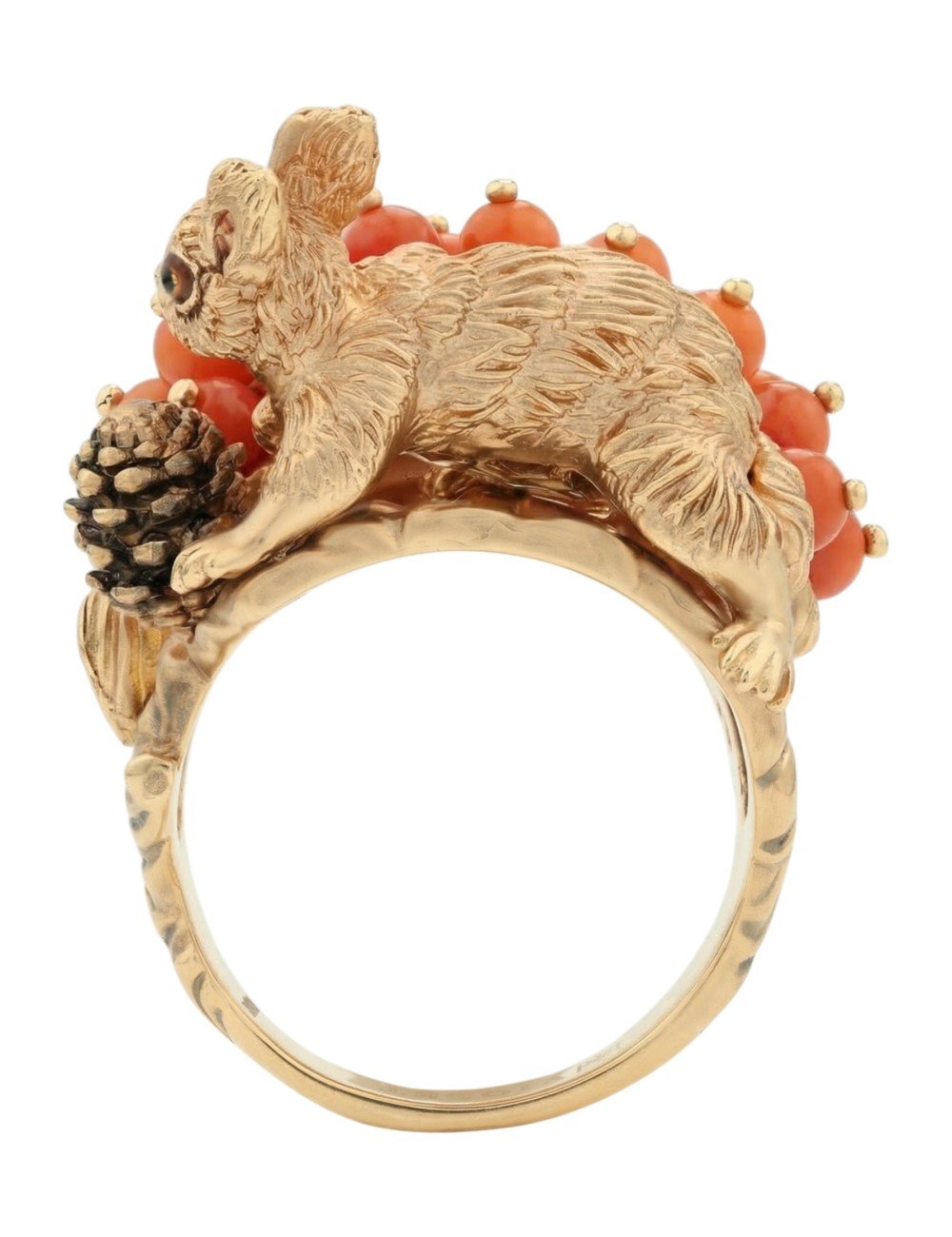 Кольцо из золота c эмалью и кораллом