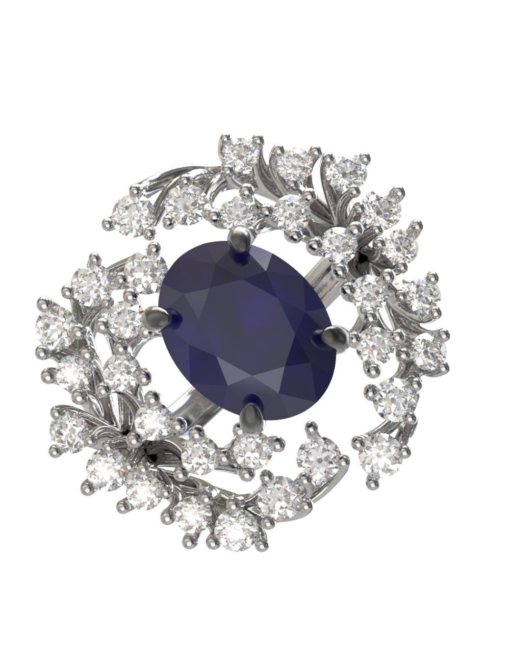 Кольцо из белого золота c бриллиантами и сапфиром