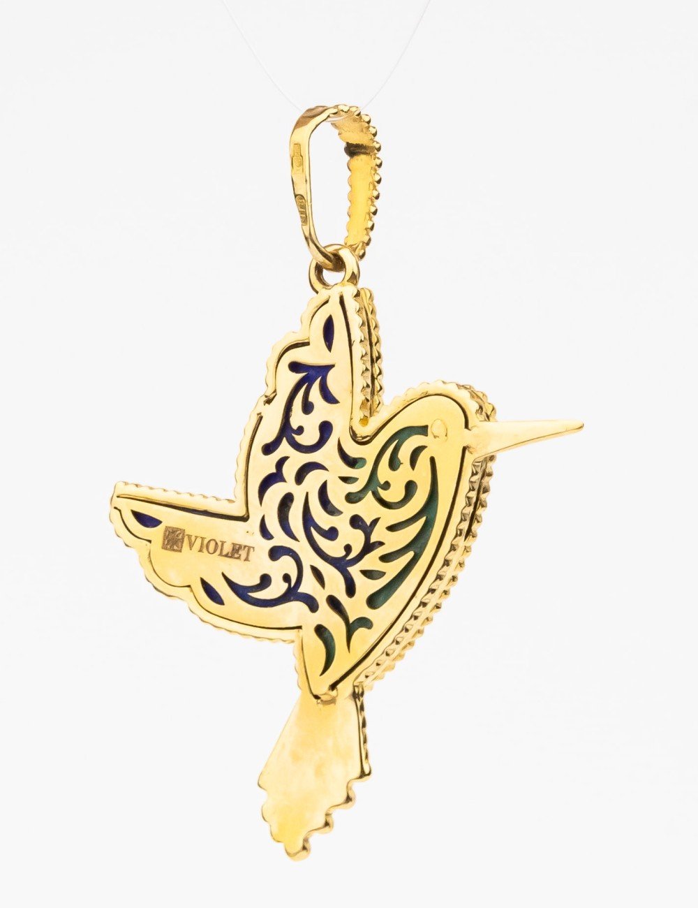 Подвеска из лимонного золота c эмалью, лазуритом и малахитом