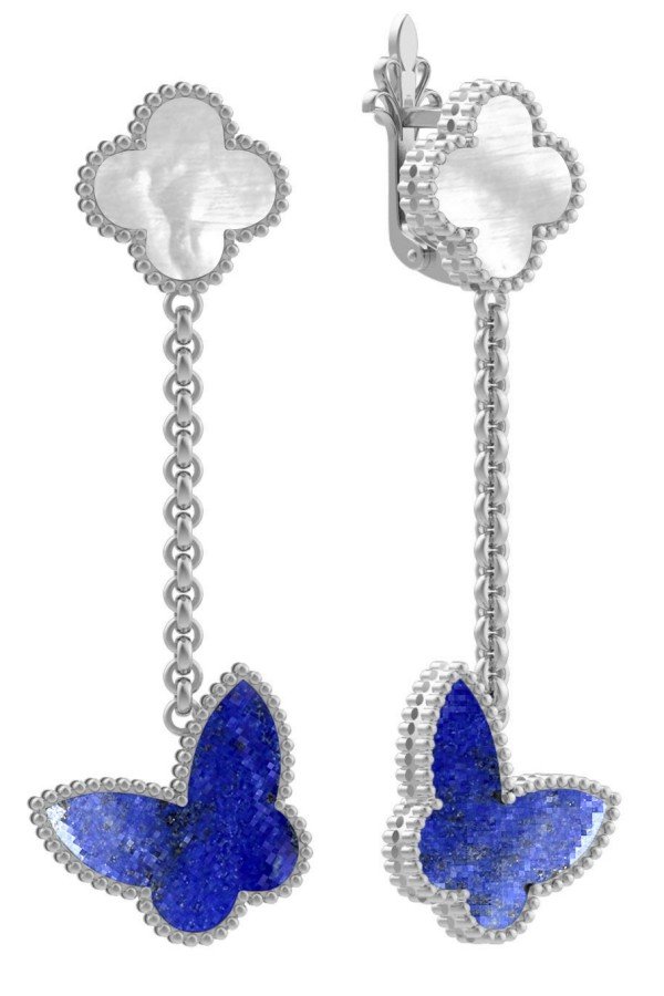 Серьги из белого золота c лазуритом и перламутром