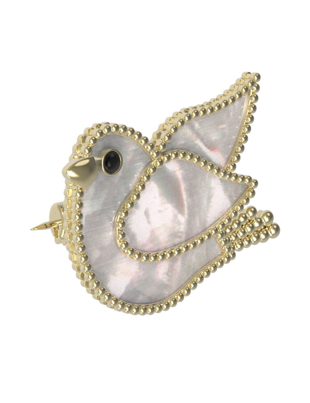 Брошь из лимонного золота c эмалью и перламутром