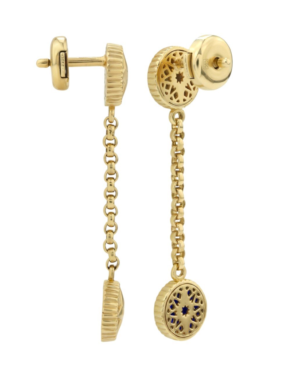 Серьги из лимонного золота c бриллиантами, лазуритом и перламутром