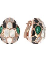 Серьги из золота c бриллиантами, рубином, ониксом, малахитом и перламутром