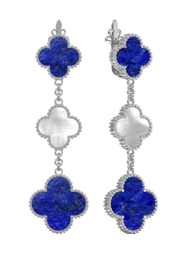 Серьги из белого золота c лазуритом и перламутром