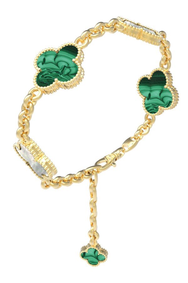 Браслет из лимонного золота c малахитом и перламутром