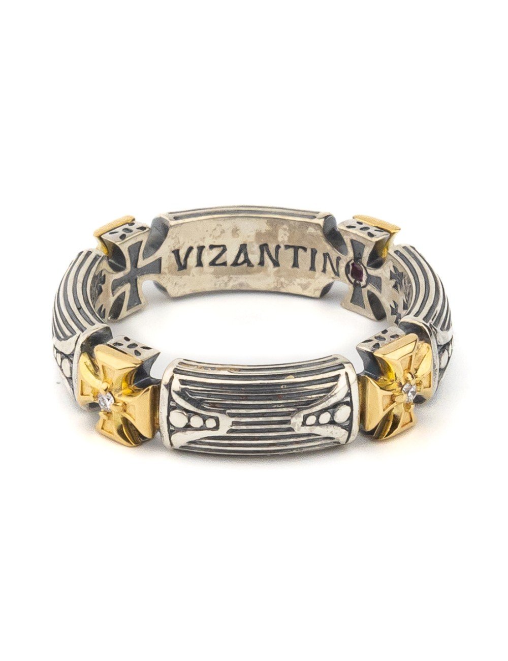 Кольцо из серебра и золота c бриллиантами и рубином