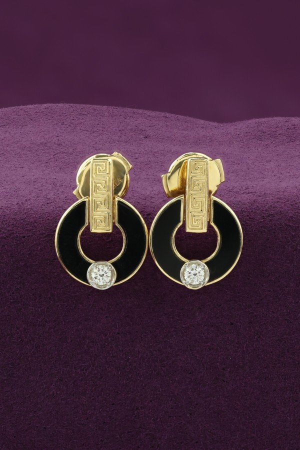 Серьги из лимонного золота c бриллиантами и ониксом