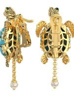 Серьги из лимонного золота c эмалью, жемчугом и бирюзой