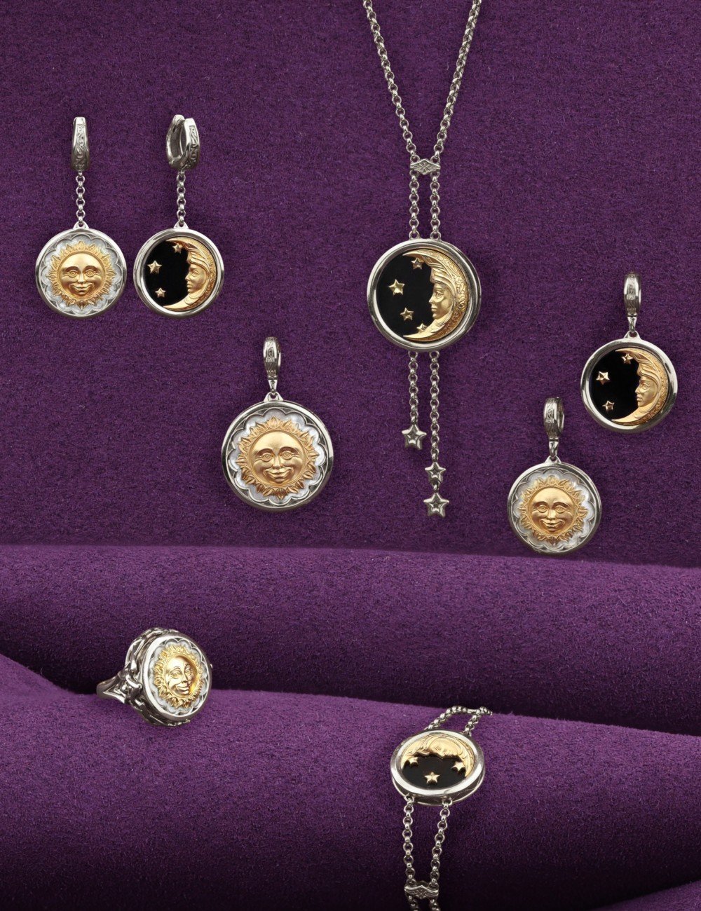 Кольцо из белого золота c ониксом и перламутром