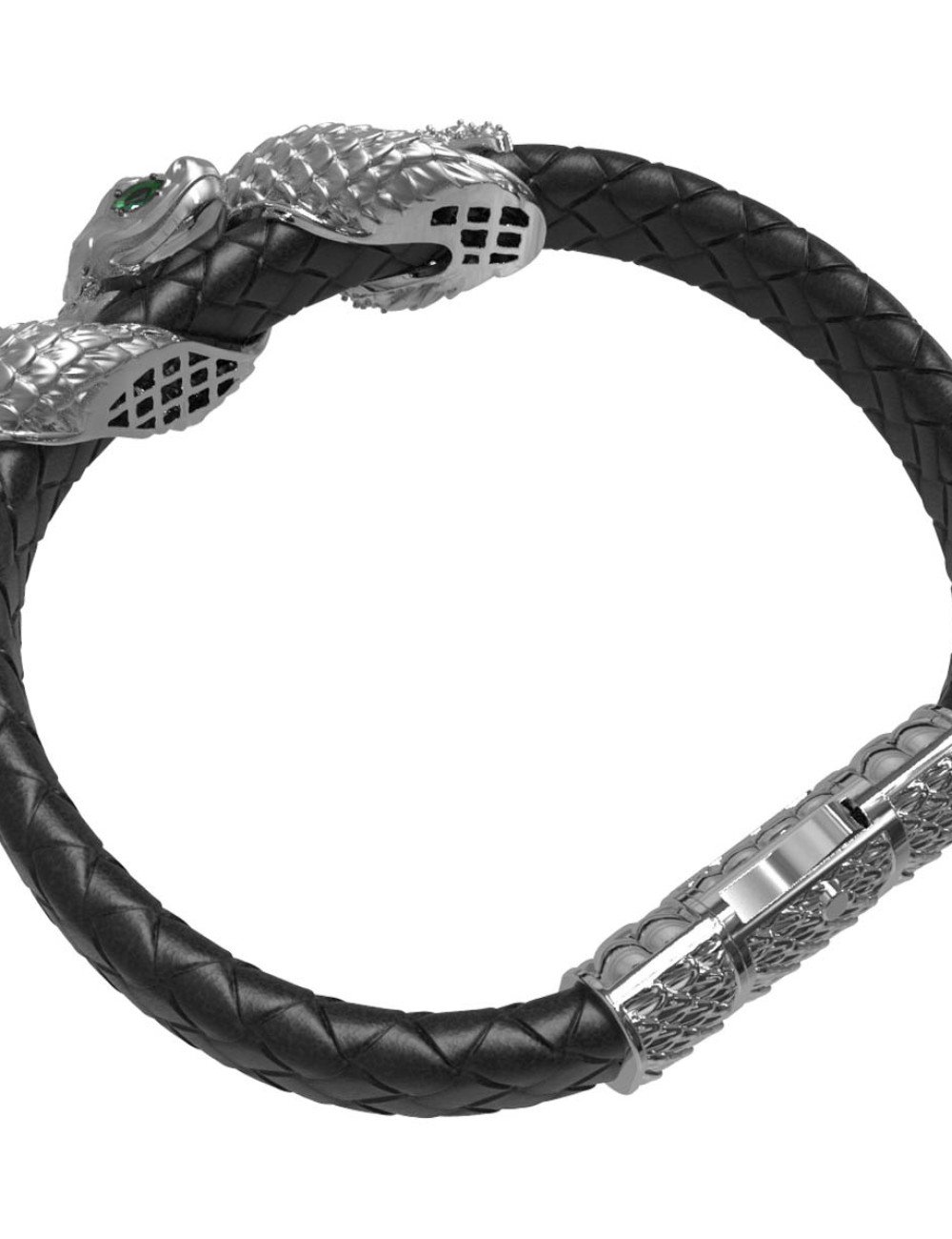 Браслет из белого золота c бриллиантами, изумрудом и шнурком