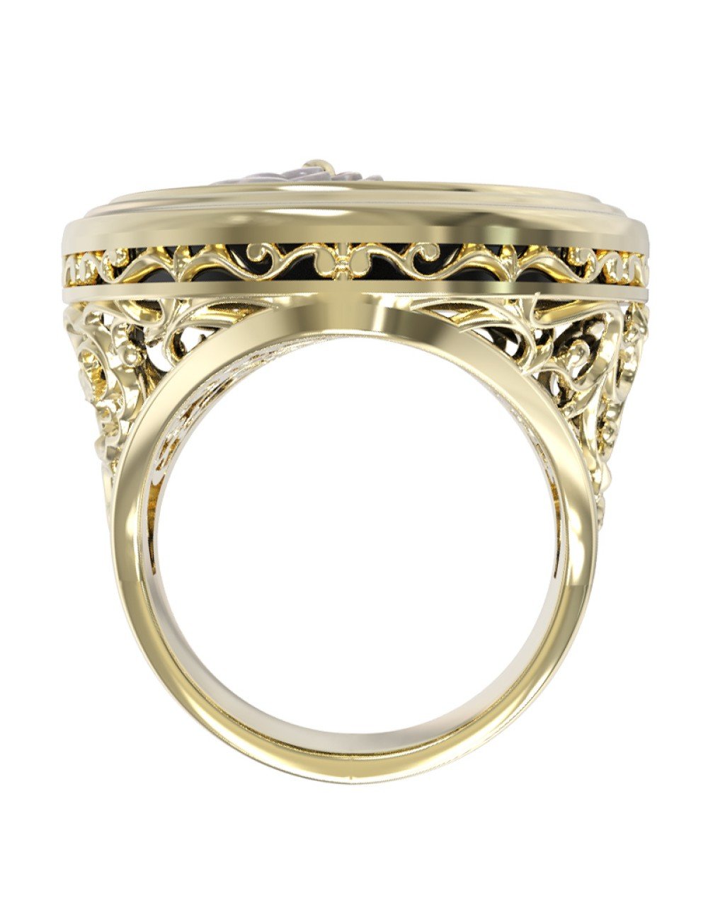 Кольцо из лимонного золота c ониксом и перламутром