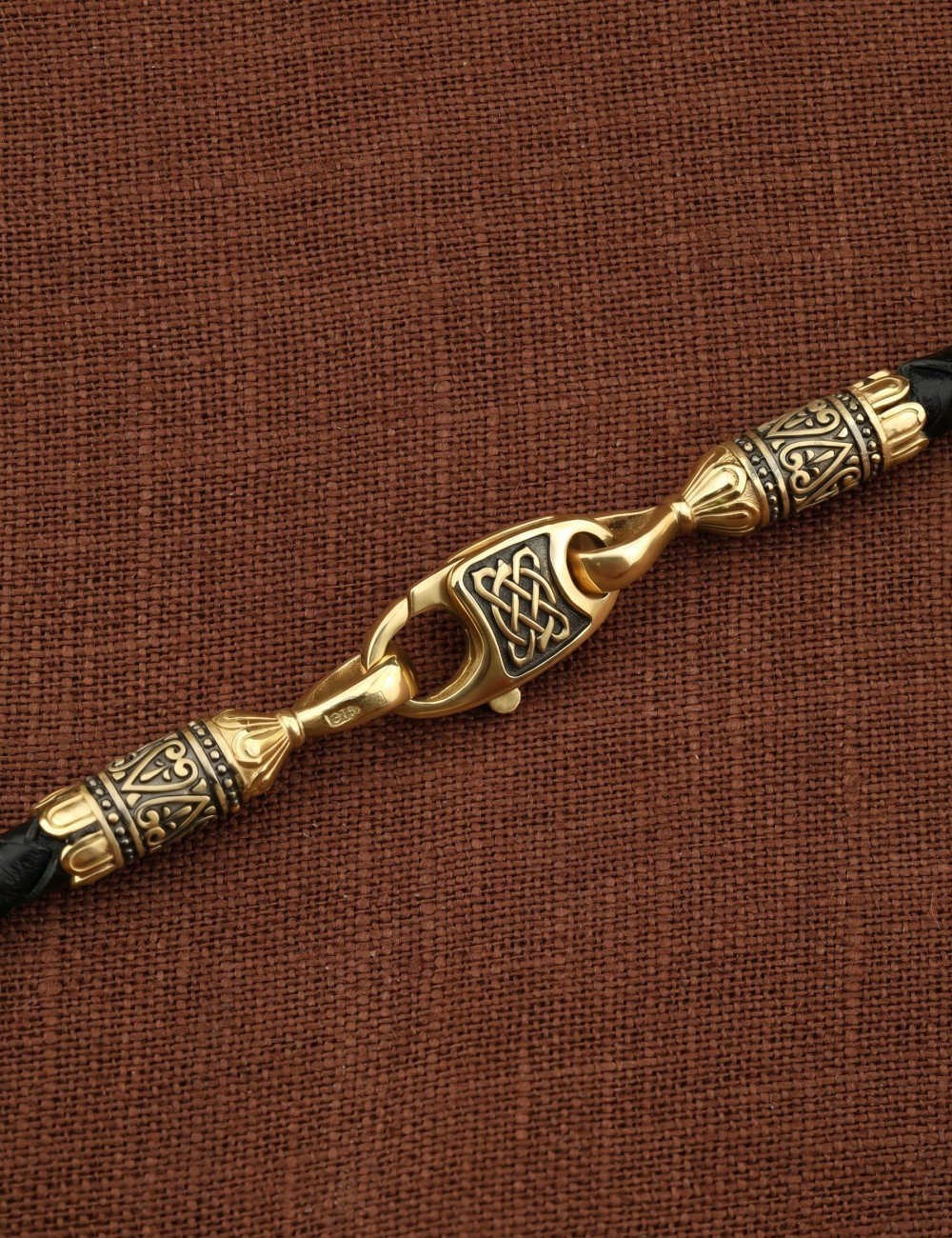 Гайтан из лимонного золота c кожаным шнурком