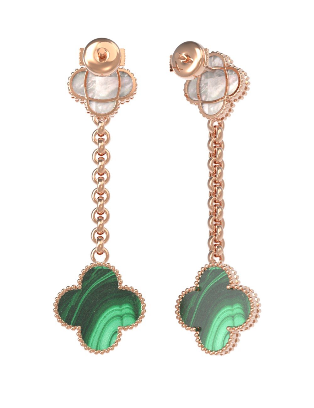 Серьги из золота c малахитом и перламутром