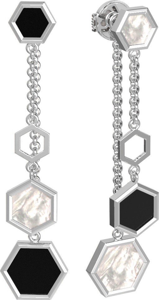 Серьги из белого золота c ониксом и перламутром