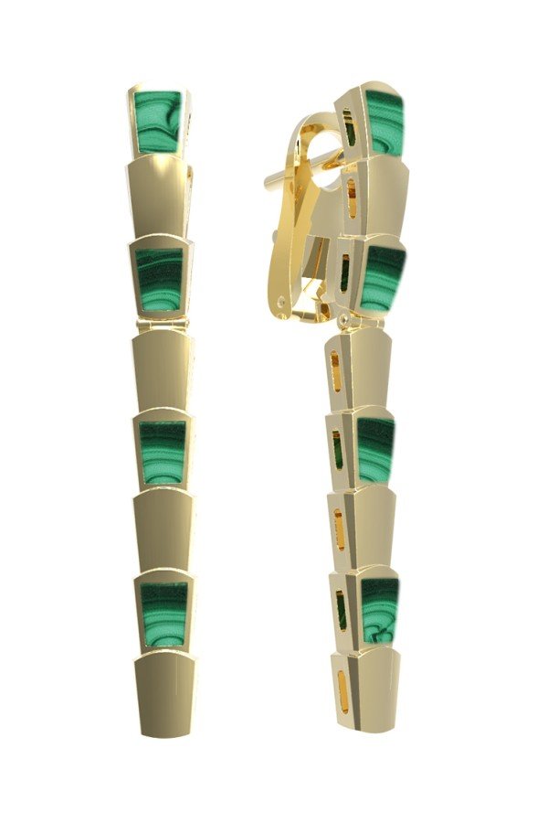 Серьги из лимонного золота c малахитом