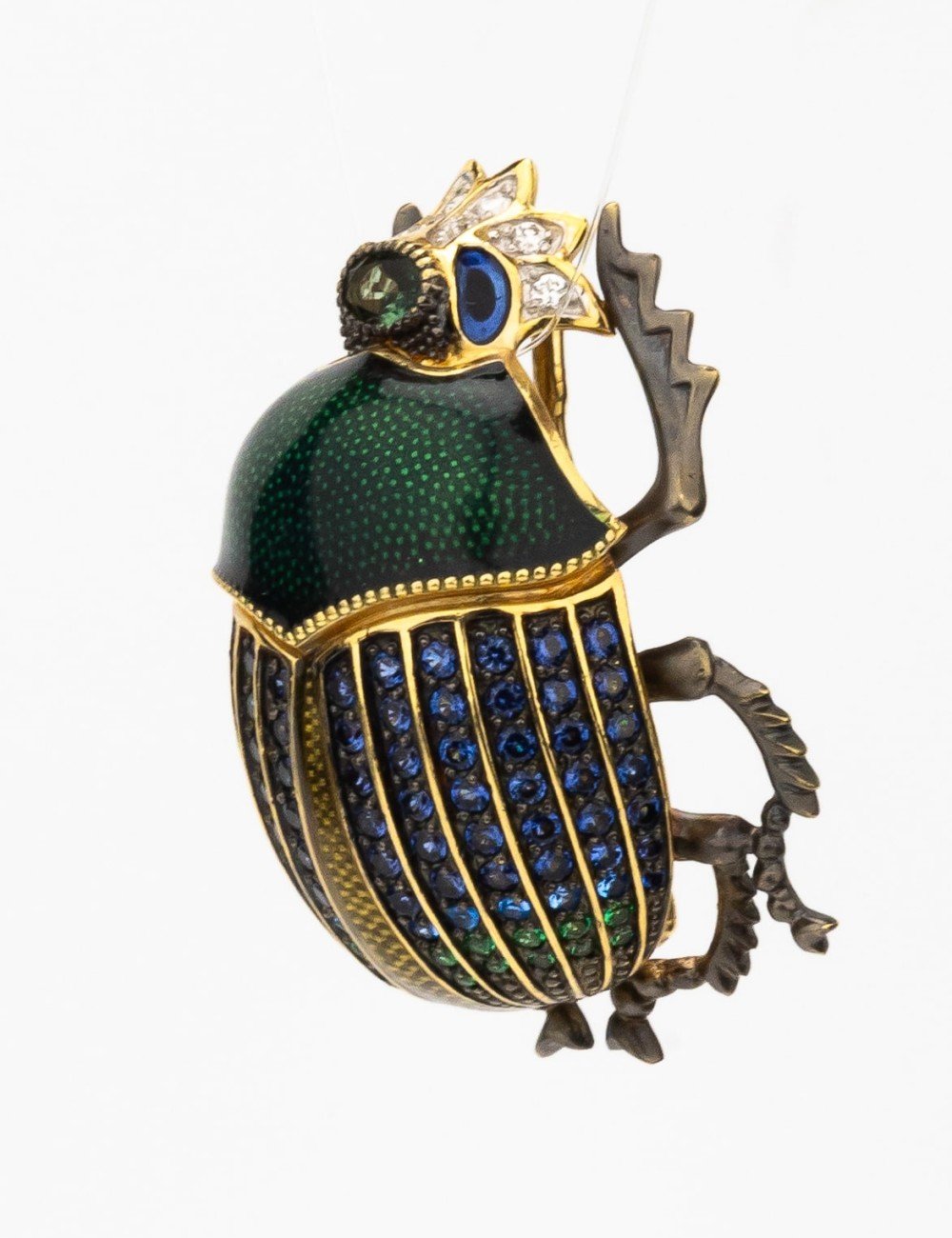 Брошь из лимонного золота c эмалью, фианитом и турмалином