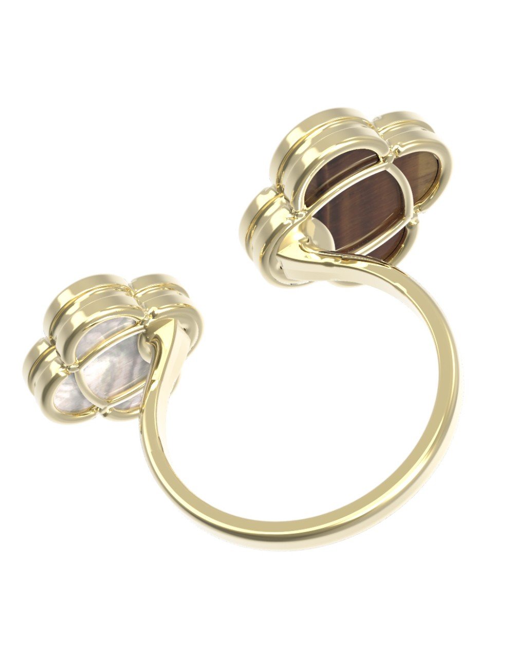 Кольцо из лимонного золота c тигровым глазом и перламутром