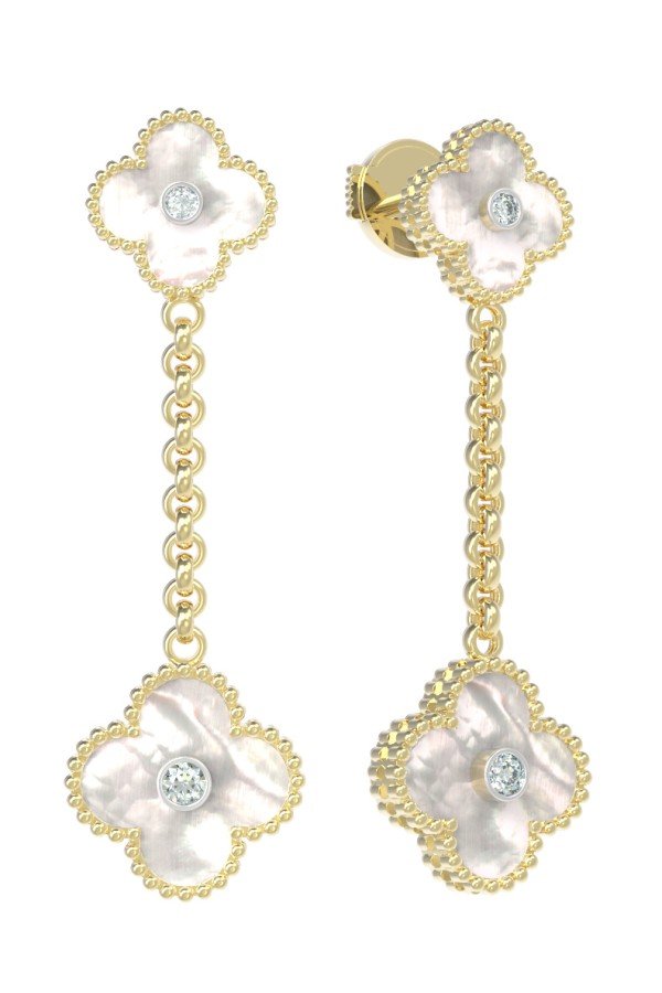 Серьги из лимонного золота c бриллиантами и перламутром