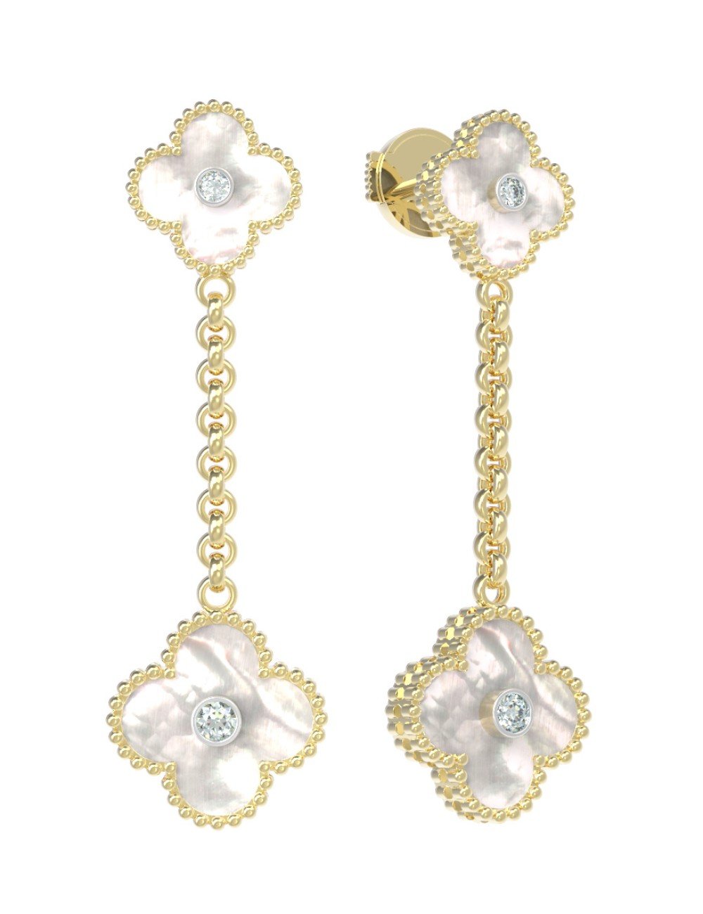 Серьги из лимонного золота c бриллиантами и перламутром