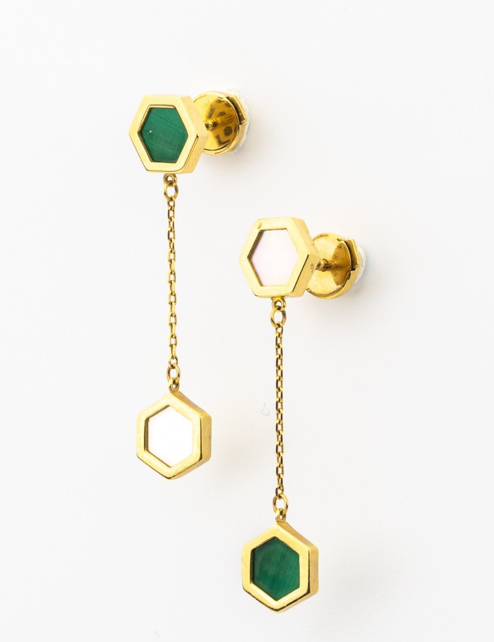 Серьги из лимонного золота c малахитом и перламутром