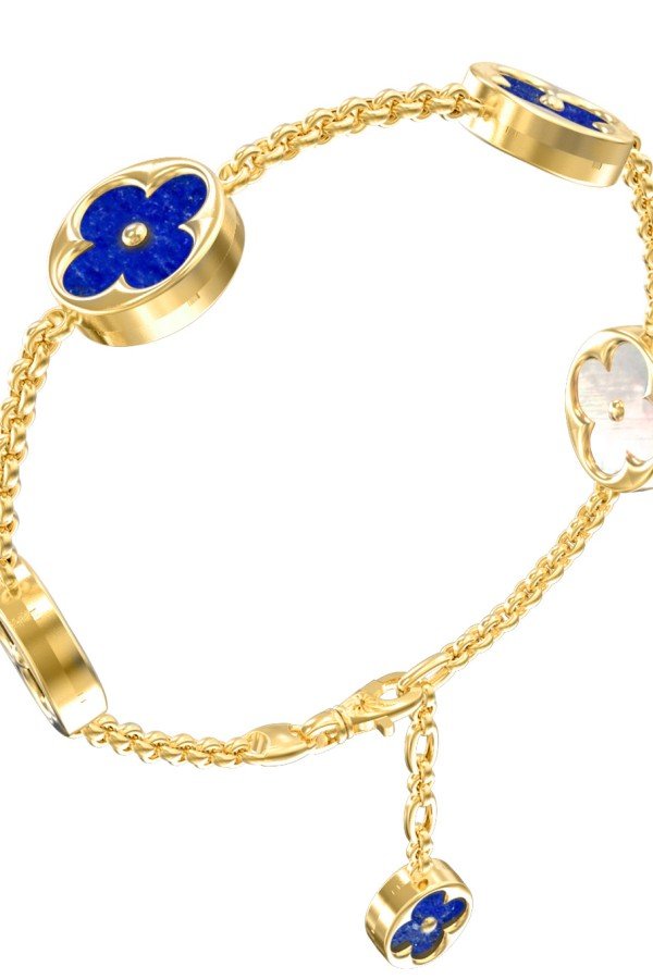 Браслет из лимонного золота c лазуритом и перламутром