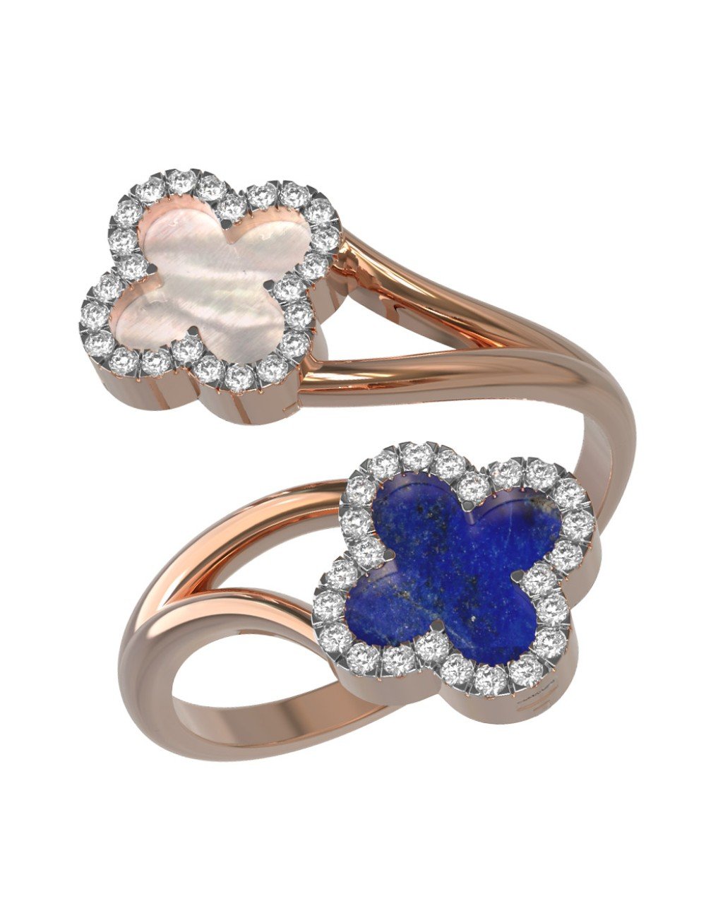 Кольцо из золота c бриллиантами, лазуритом и перламутром