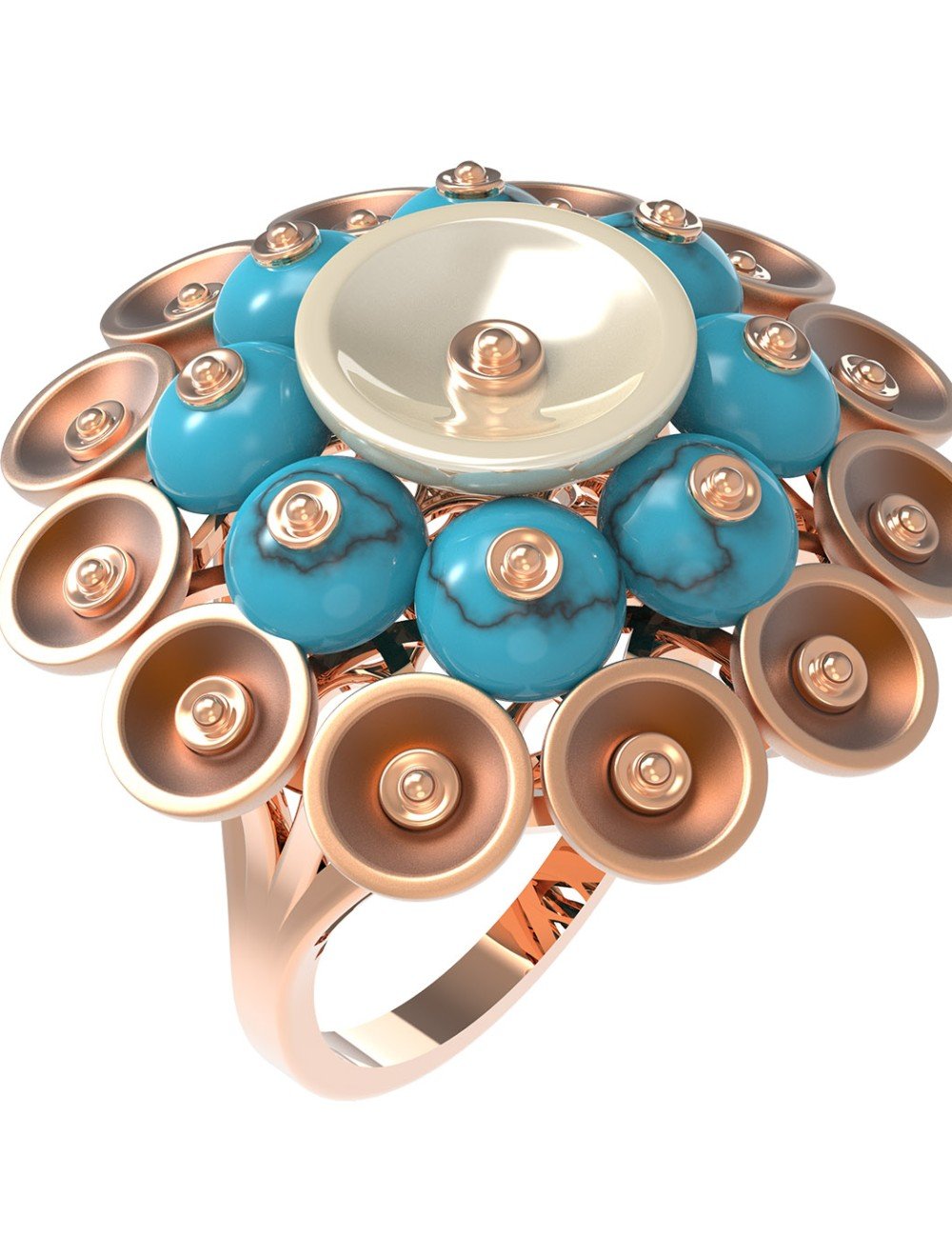 Кольцо из золота c бирюзой и перламутром