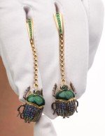 Серьги из лимонного золота c эмалью, фианитом, турмалином и сапфиром