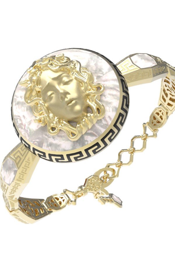 Браслет из лимонного золота c эмалью и перламутром