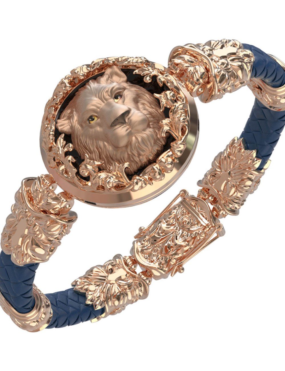 Браслет из золота c кожаным шнурком и ониксом