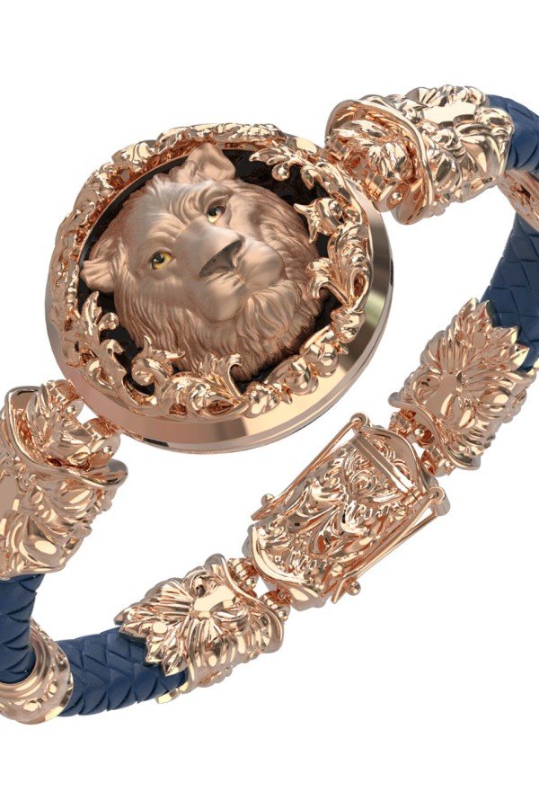 Браслет из золота c кожаным шнурком и ониксом