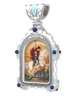Образок из белого золота c эмалью и иконописью