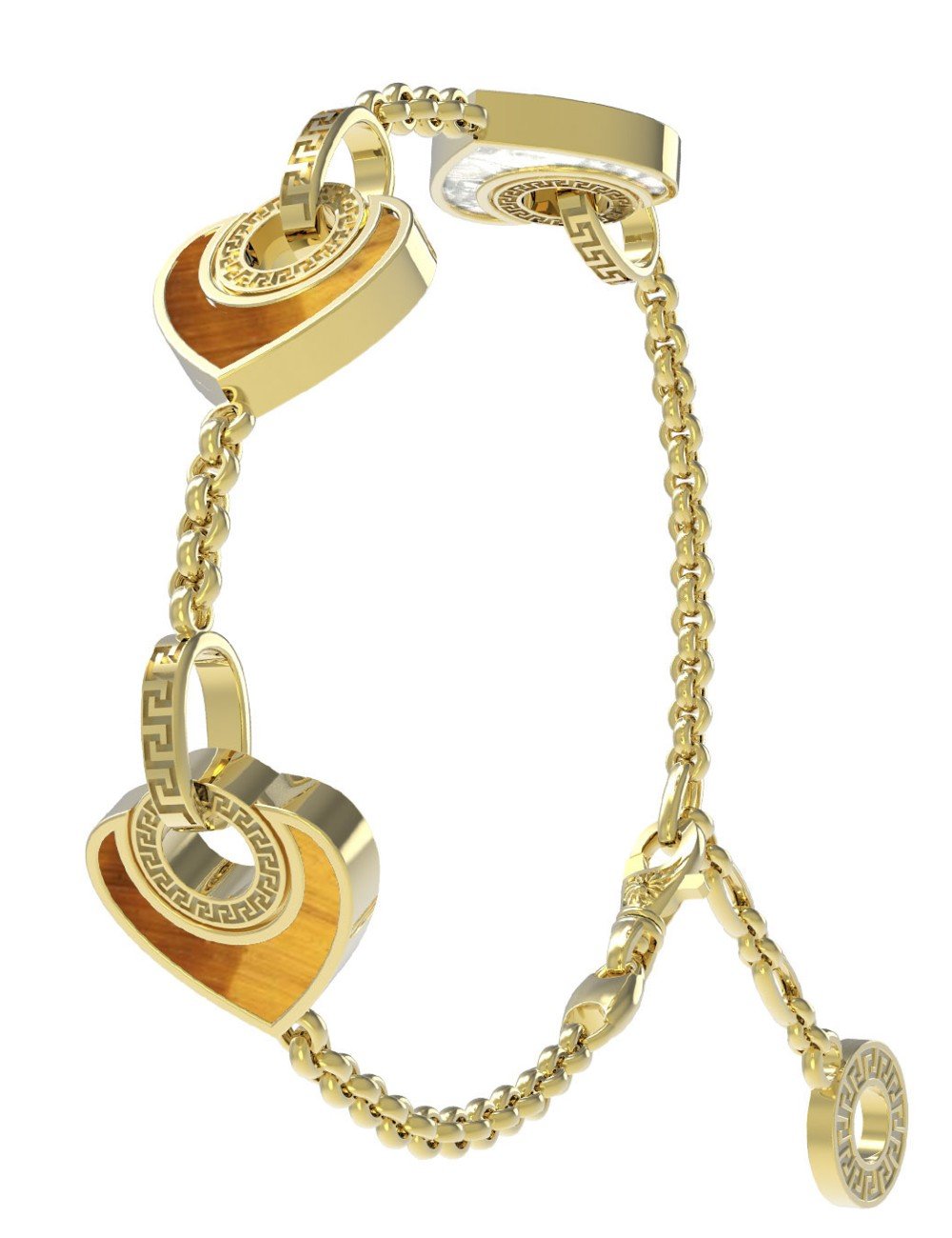 Браслет из лимонного золота c тигровым глазом и перламутром