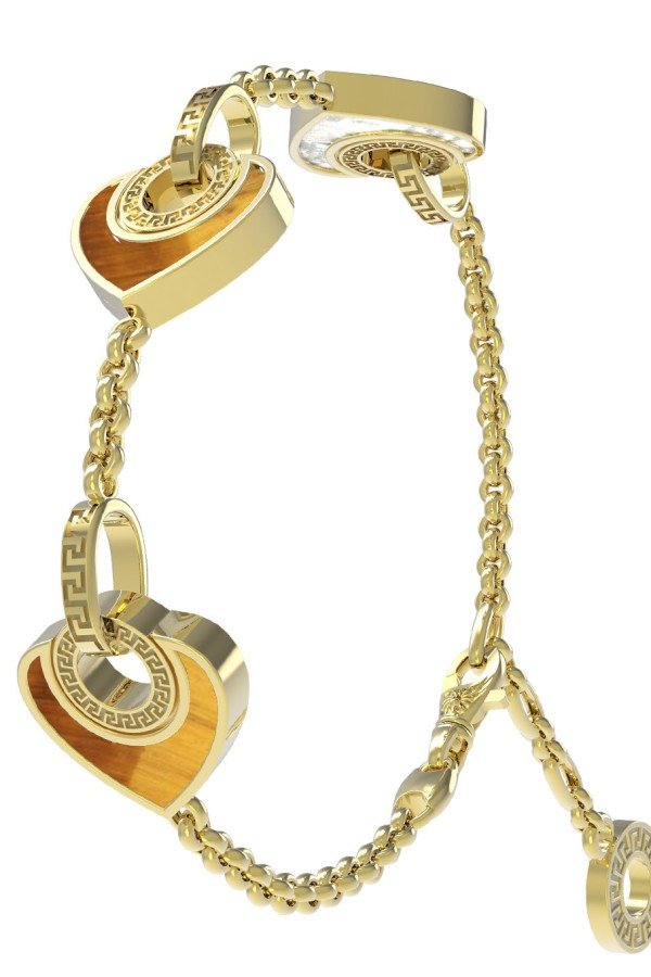 Браслет из лимонного золота c тигровым глазом и перламутром