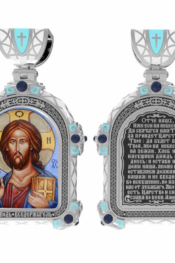 Образок из белого золота c эмалью и иконописью