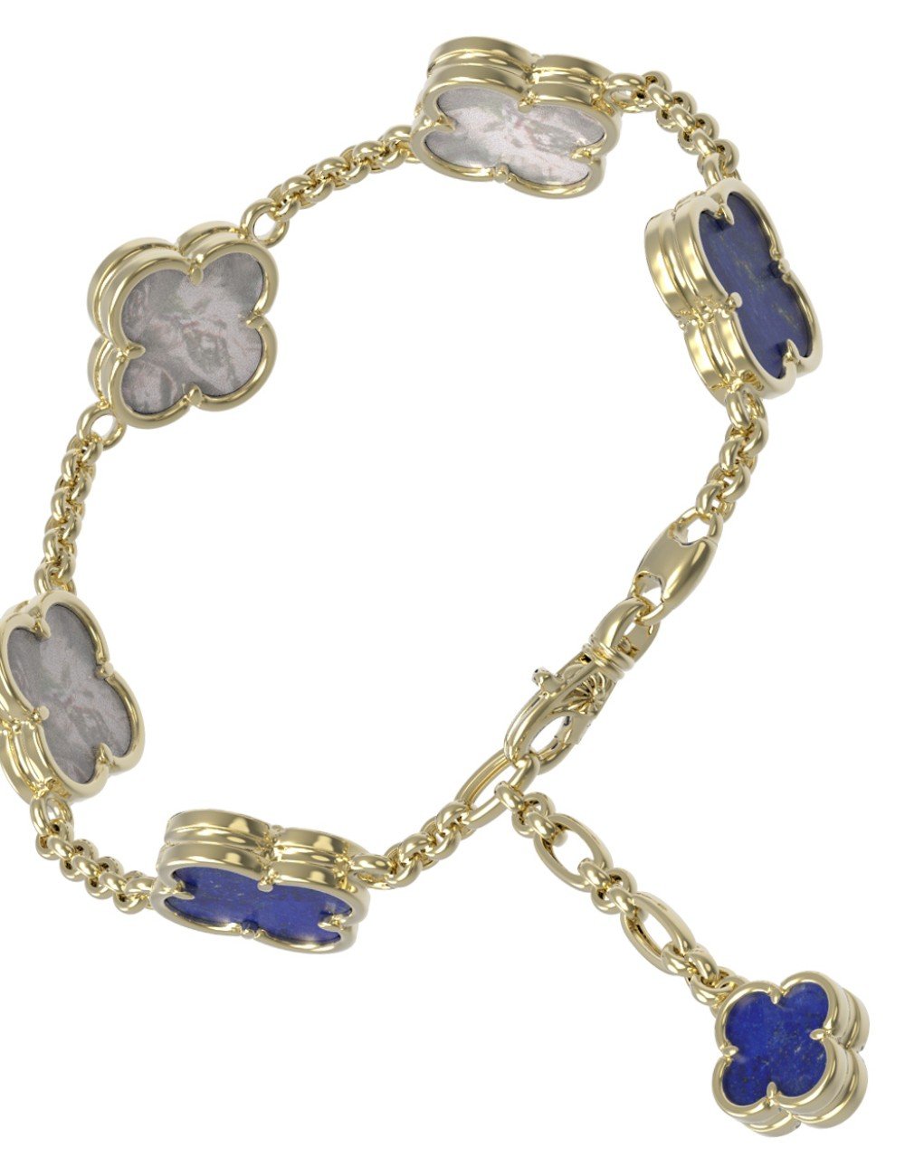 Браслет из лимонного золота c лазуритом и перламутром