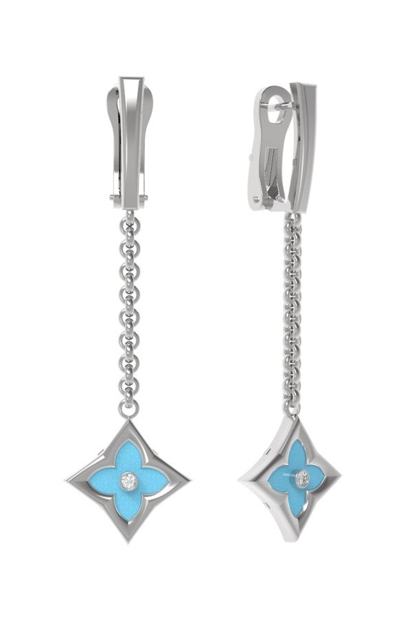 Серьги из белого золота c бриллиантами и бирюзой