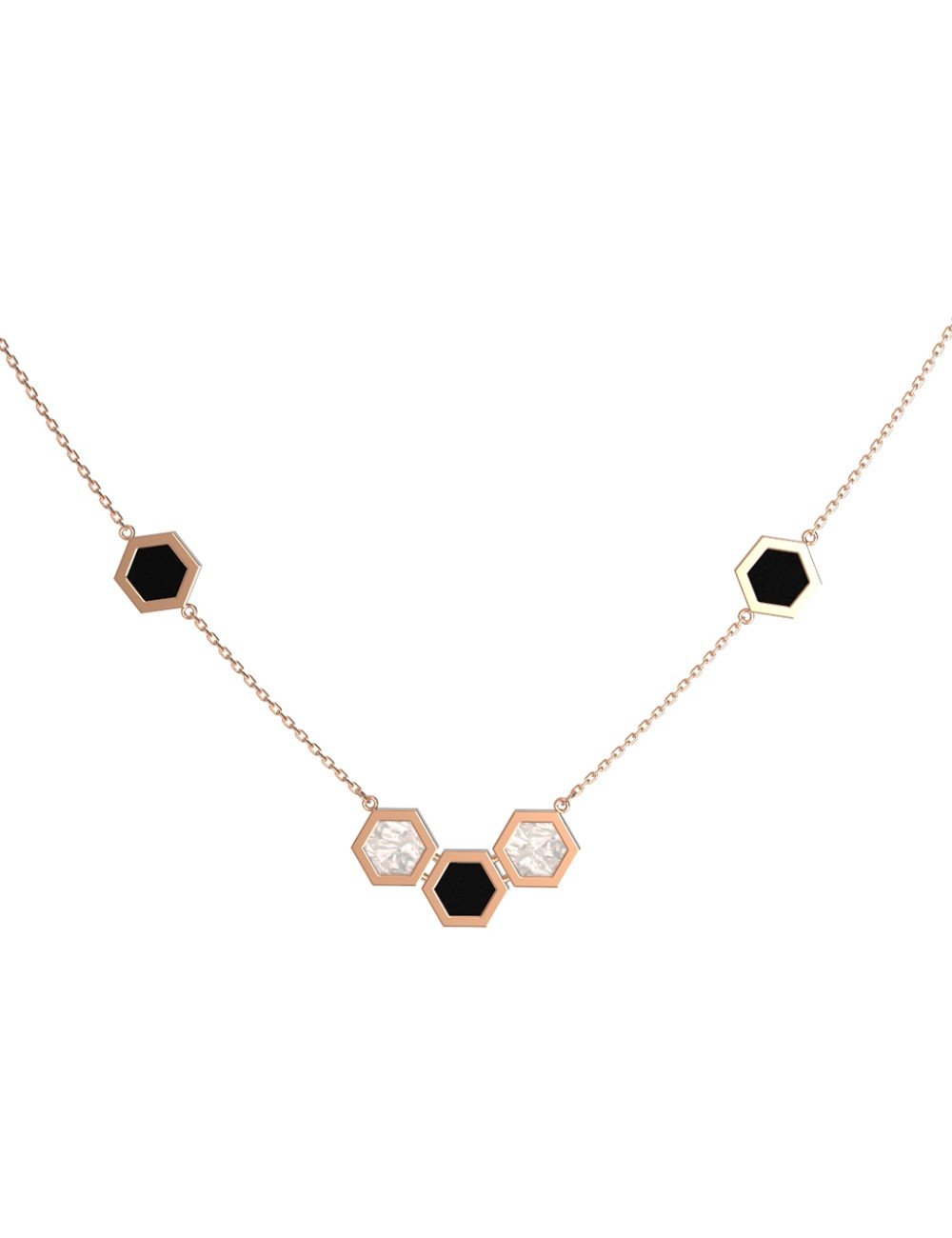 Колье из золота c ониксом и перламутром