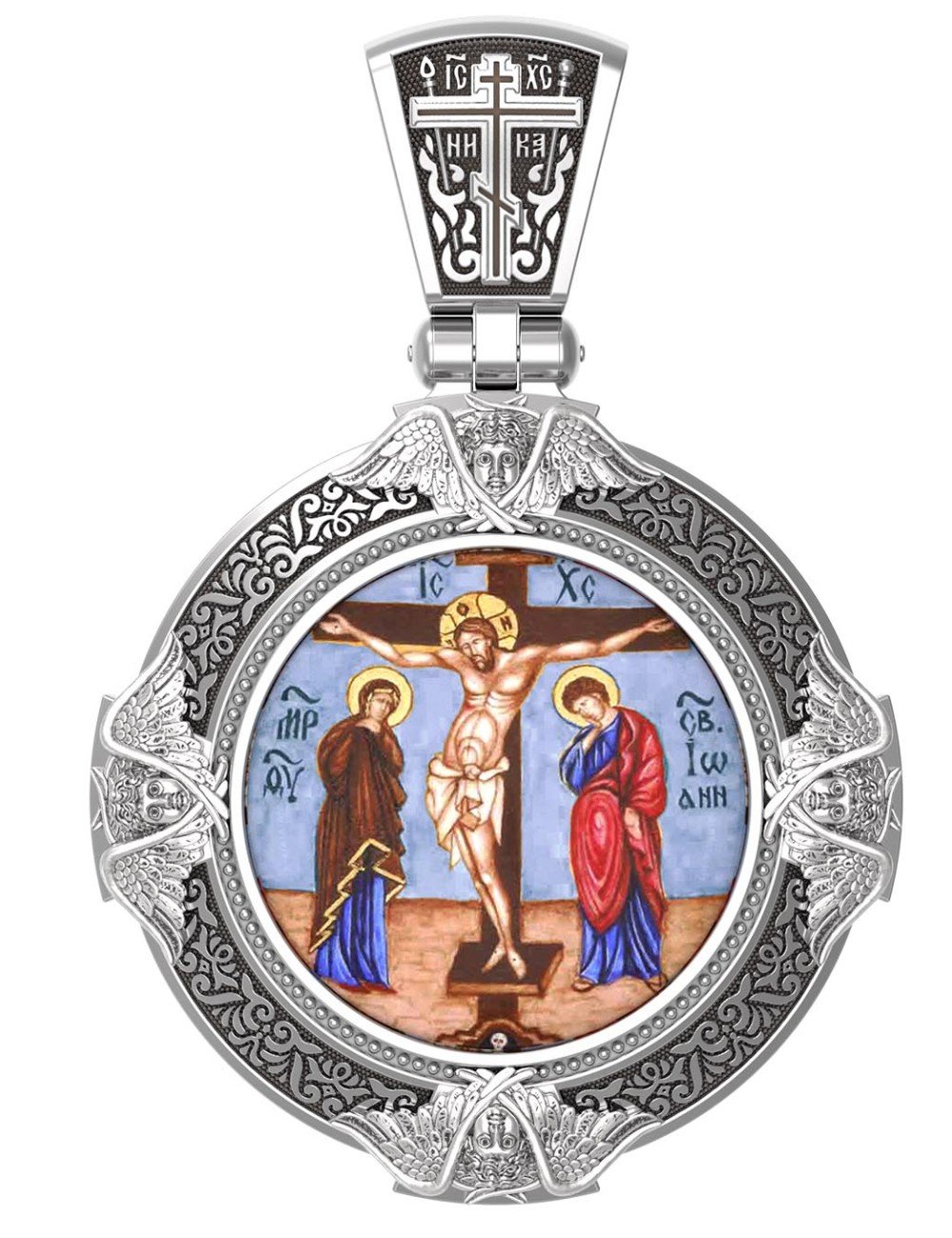 Образок из белого золота c эмалью и иконописью