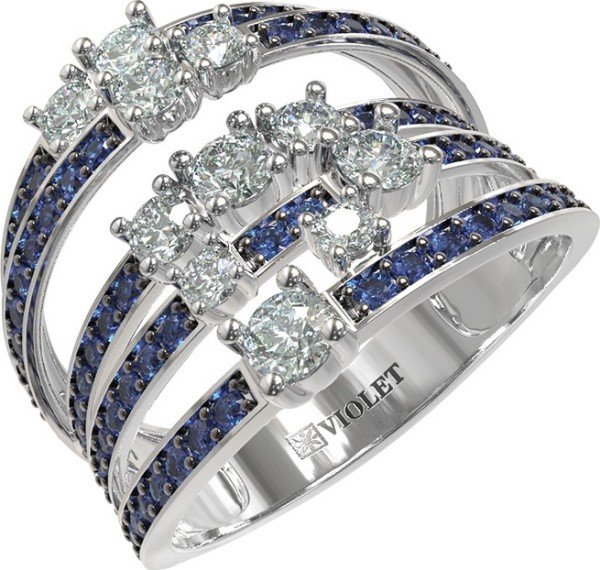 Кольцо из белого золота c бриллиантами и сапфиром