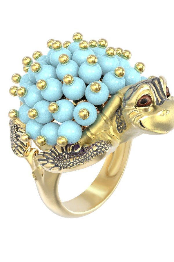 Кольцо из лимонного золота c эмалью и бирюзой