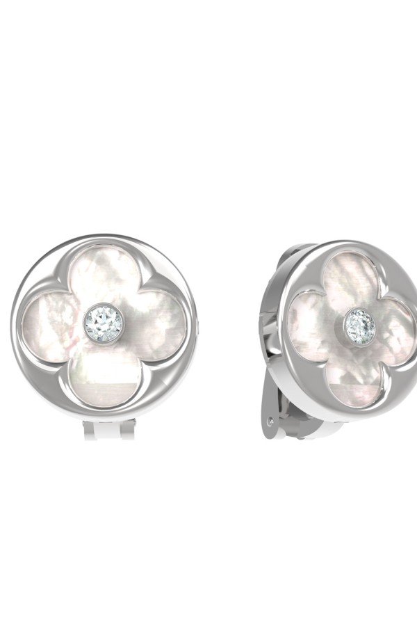 Серьги из белого золота c бриллиантами и перламутром