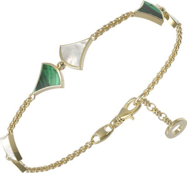Браслет из лимонного золота c малахитом и перламутром