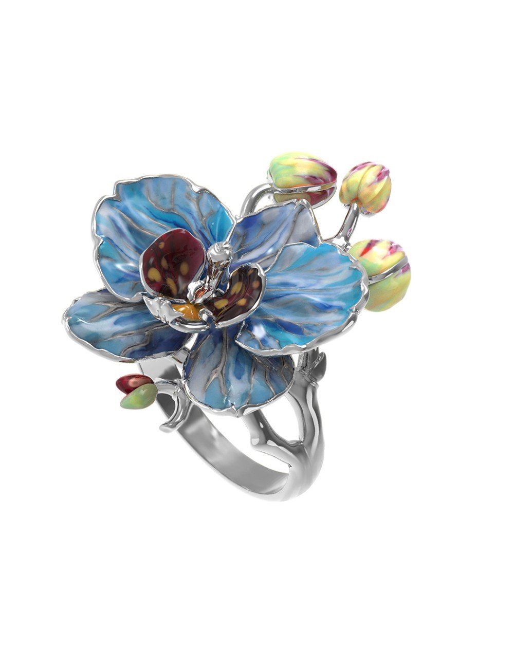 Кольцо из белого золота c эмалью