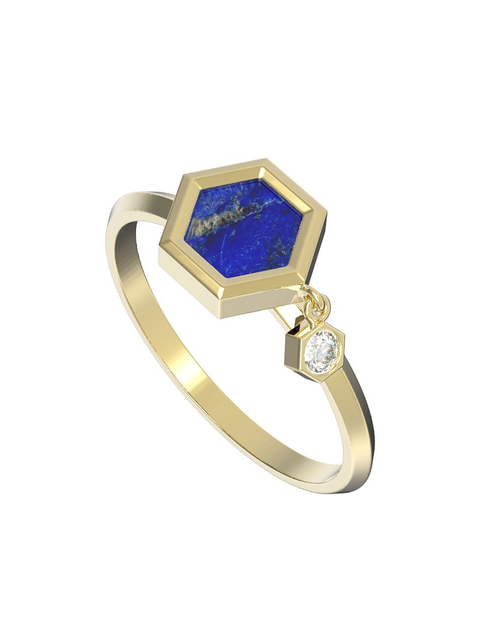 Кольцо из лимонного золота c бриллиантами и лазуритом