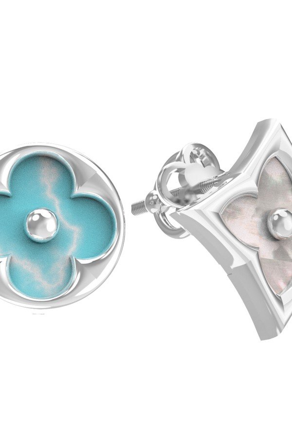 Серьги из белого золота c бирюзой и перламутром