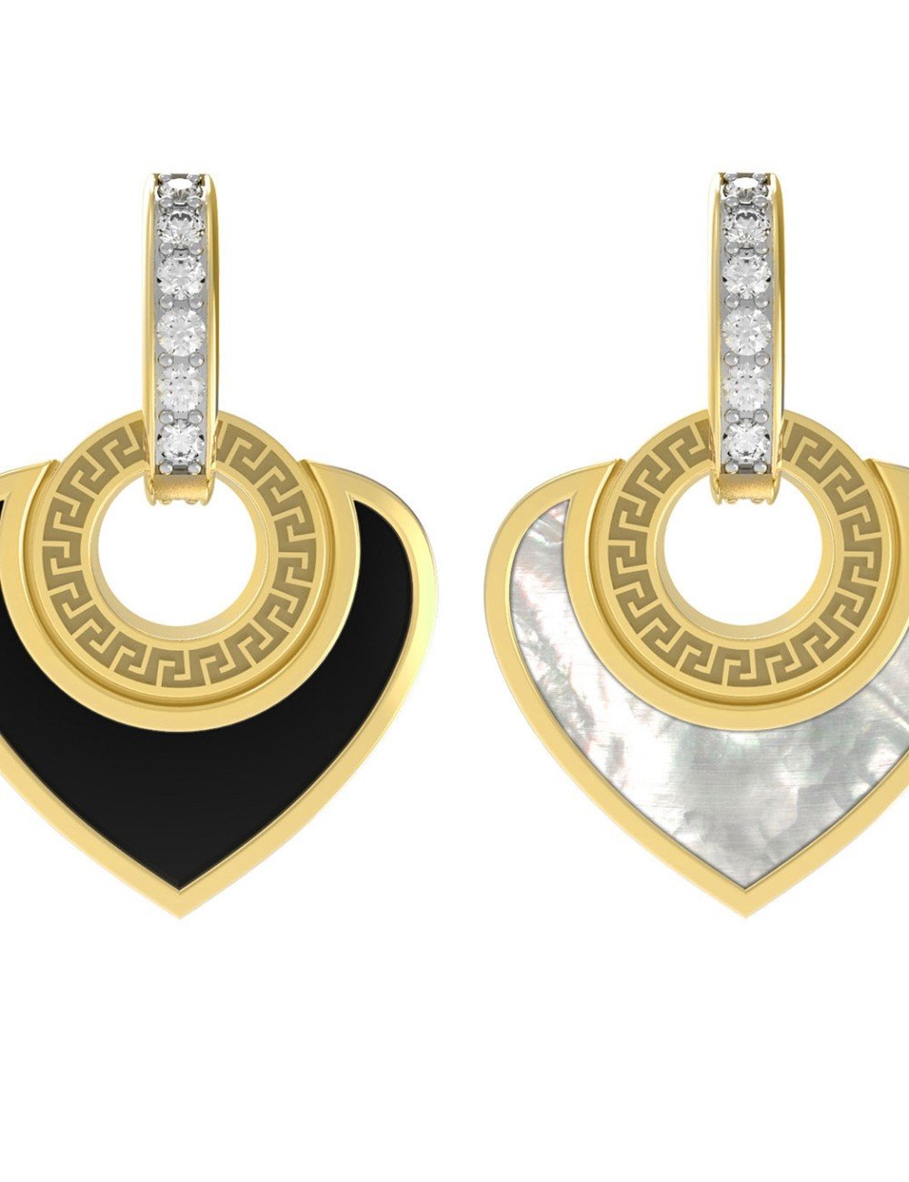 Подвеска из лимонного золота c фианитом, ониксом и перламутром