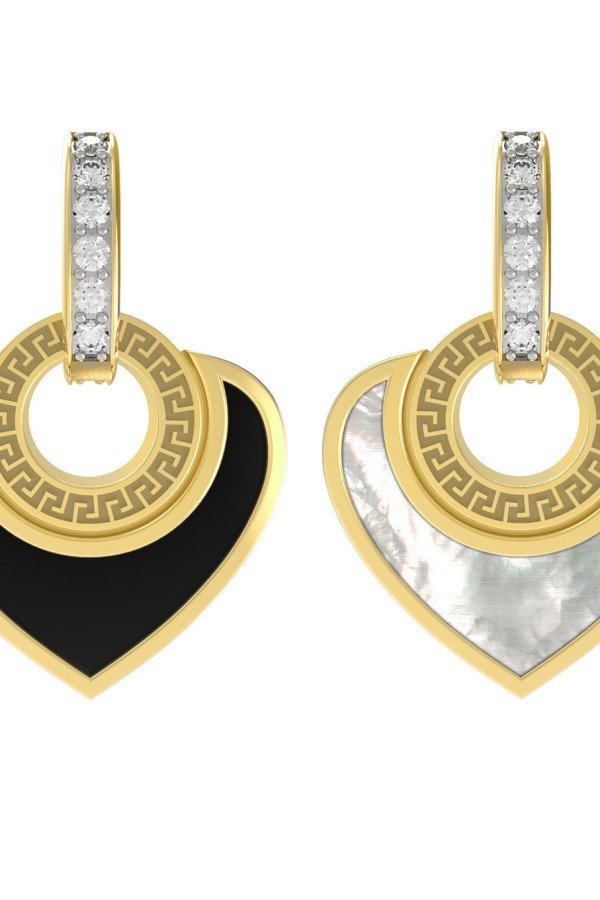 Подвеска из лимонного золота c фианитом, ониксом и перламутром