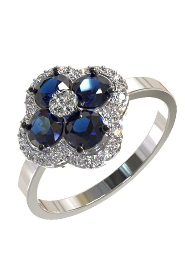 Кольцо из белого золота c бриллиантами и сапфиром