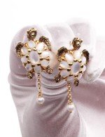 Серьги из лимонного золота c эмалью, жемчугом и перламутром